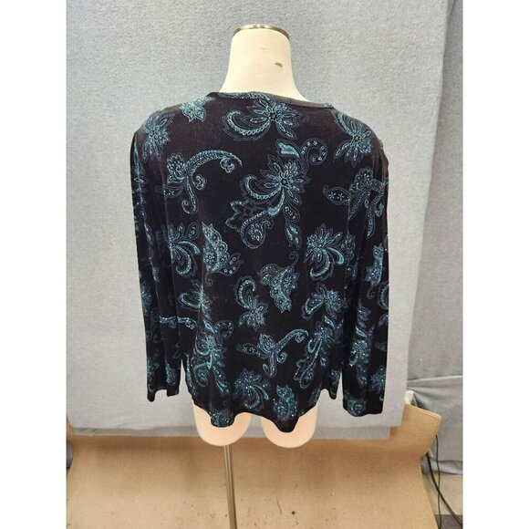 Elementz Womens XL Black & Turquoise Paisley Cardigan With Sparkling Button Deta - Picture 4 of 8